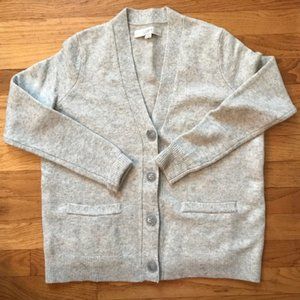 Loft, Heather grey long sleeve sweater, pockets, buttondown, Size P/Med